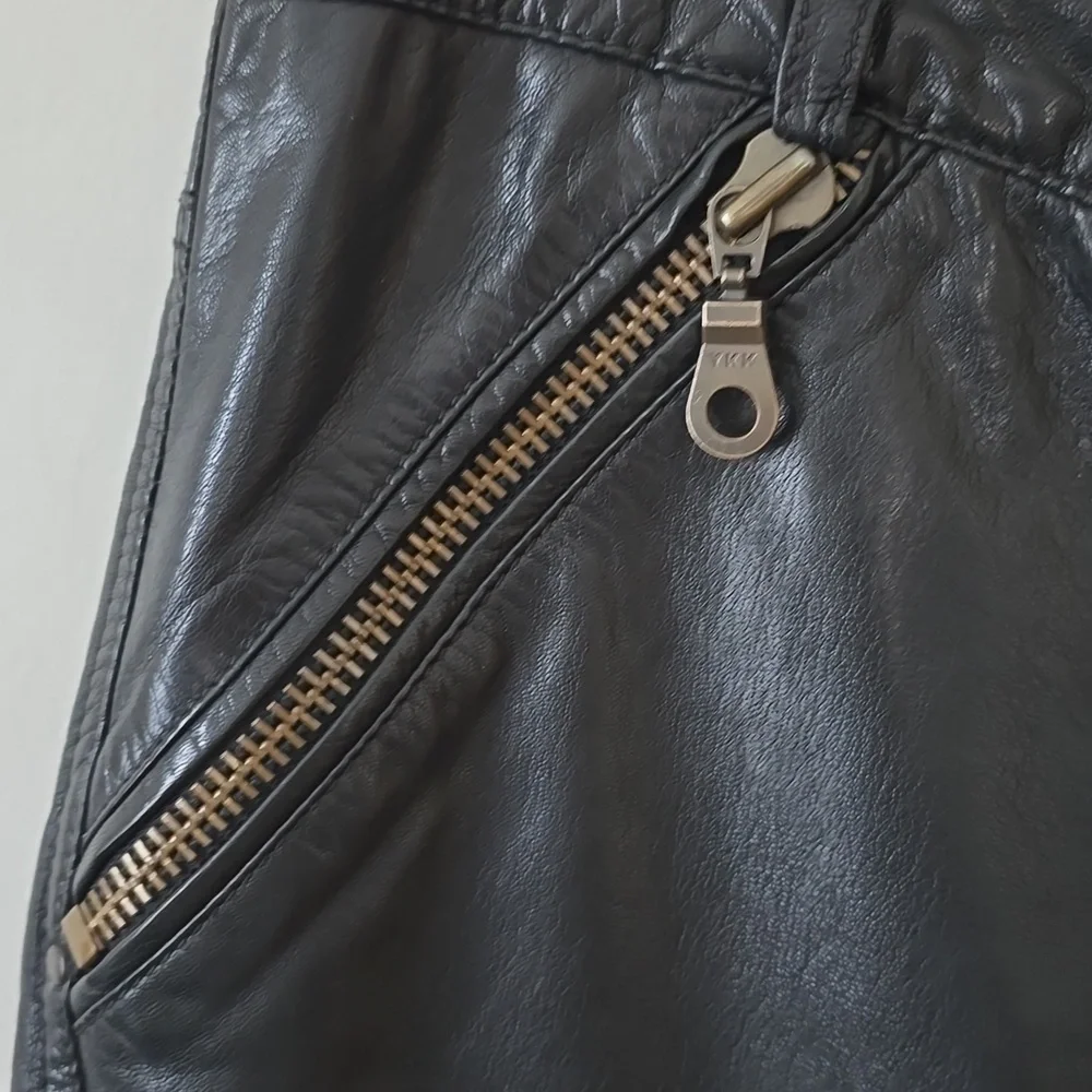 For Joseph Buttery Soft Black Leather Slim Tapered Biker Pants Womens 27